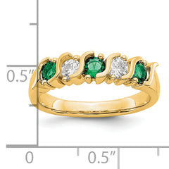 14k Yellow Gold 1/3 carat Diamond and Emerald Complete Band