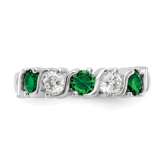 14k White Gold 3/8 carat Diamond and Emerald Complete Band