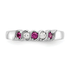 14k White Gold 1/10 carat Diamond and Ruby Complete Band