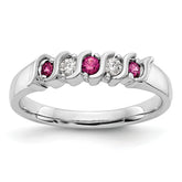14k White Gold 1/10 carat Diamond and Ruby Complete Band