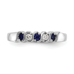 14k White Gold 1/10 carat Diamond and Blue Sapphire Complete Band