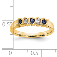 14k Yellow Gold 1/10 carat Diamond and Blue Sapphire Complete Band