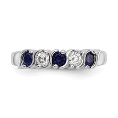 14k White Gold 1/5 carat Diamond and Blue Sapphire Complete Band