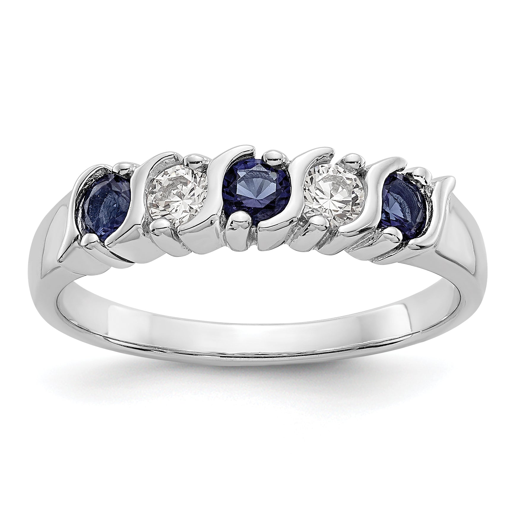 14k White Gold 1/5 carat Diamond and Blue Sapphire Complete Band