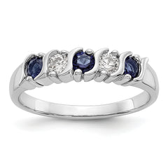 14k White Gold 1/5 carat Diamond and Blue Sapphire Complete Band