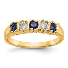 14k Yellow Gold 1/5 carat Diamond and Blue Sapphire Complete Band