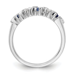 14k White Gold 1/3 carat Diamond and Blue Sapphire Complete Band