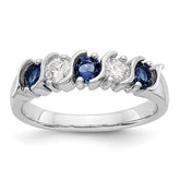14k White Gold 1/3 carat Diamond and Blue Sapphire Complete Band