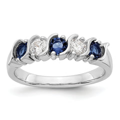 14k White Gold 1/3 carat Diamond and Blue Sapphire Complete Band