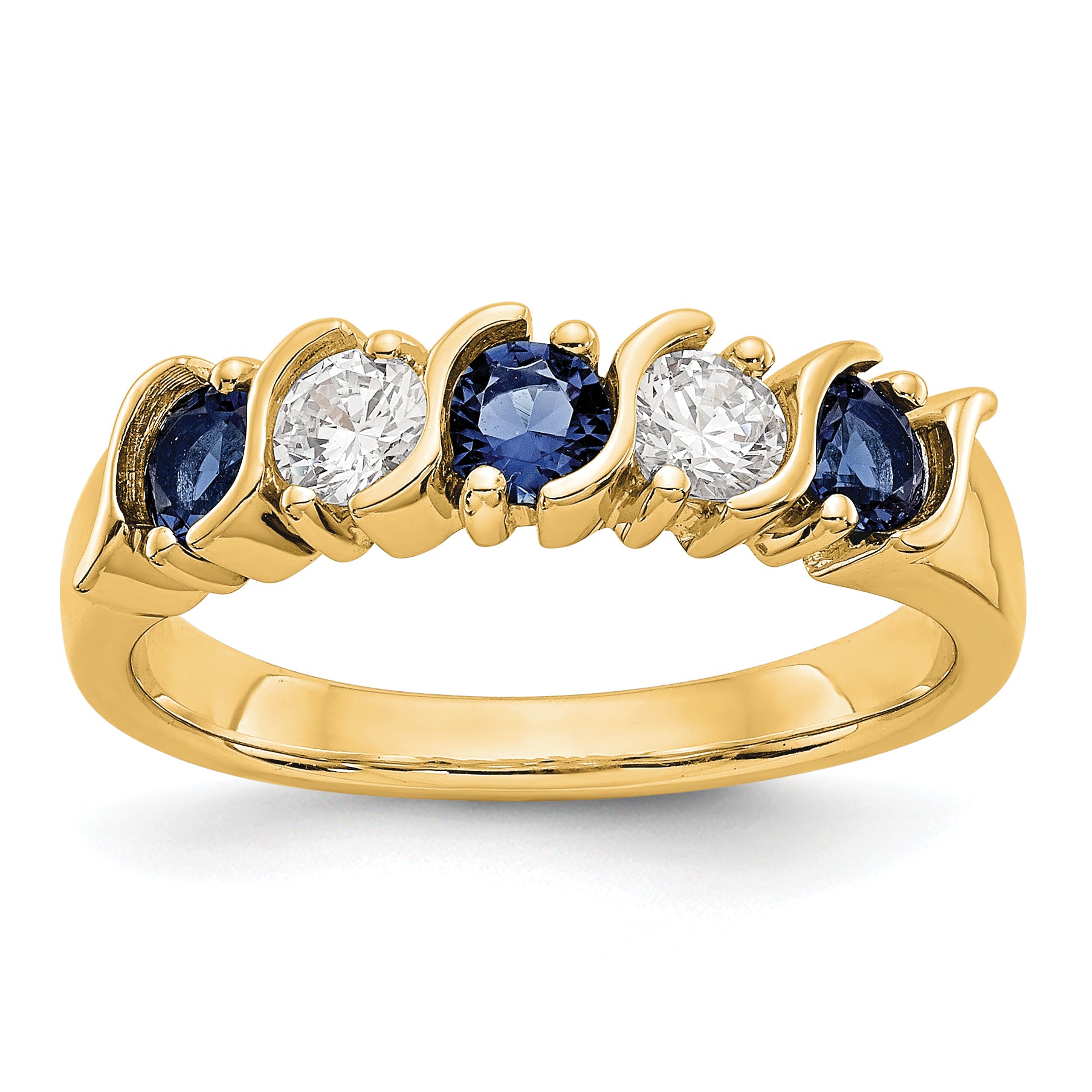 14k Yellow Gold 1/3 carat Diamond and Blue Sapphire Complete Band