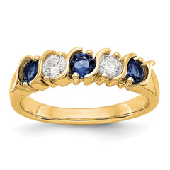 14k Yellow Gold 1/3 carat Diamond and Blue Sapphire Complete Band