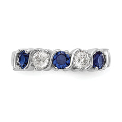 14k White Gold 3/8 carat Diamond and Blue Sapphire Complete Band