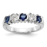 14k White Gold 3/8 carat Diamond and Blue Sapphire Complete Band