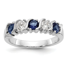 14k White Gold 3/8 carat Diamond and Blue Sapphire Complete Band