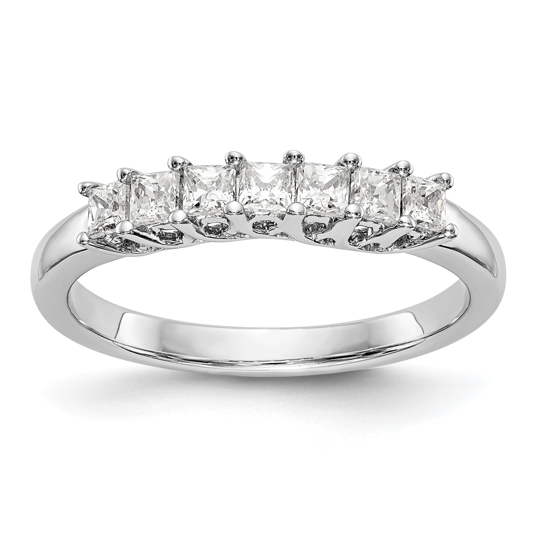 14K White Gold 7-Stone Shared Prong (Holds 7-2.3mm Princess) Diamond Band Mounting (No Stone Included)