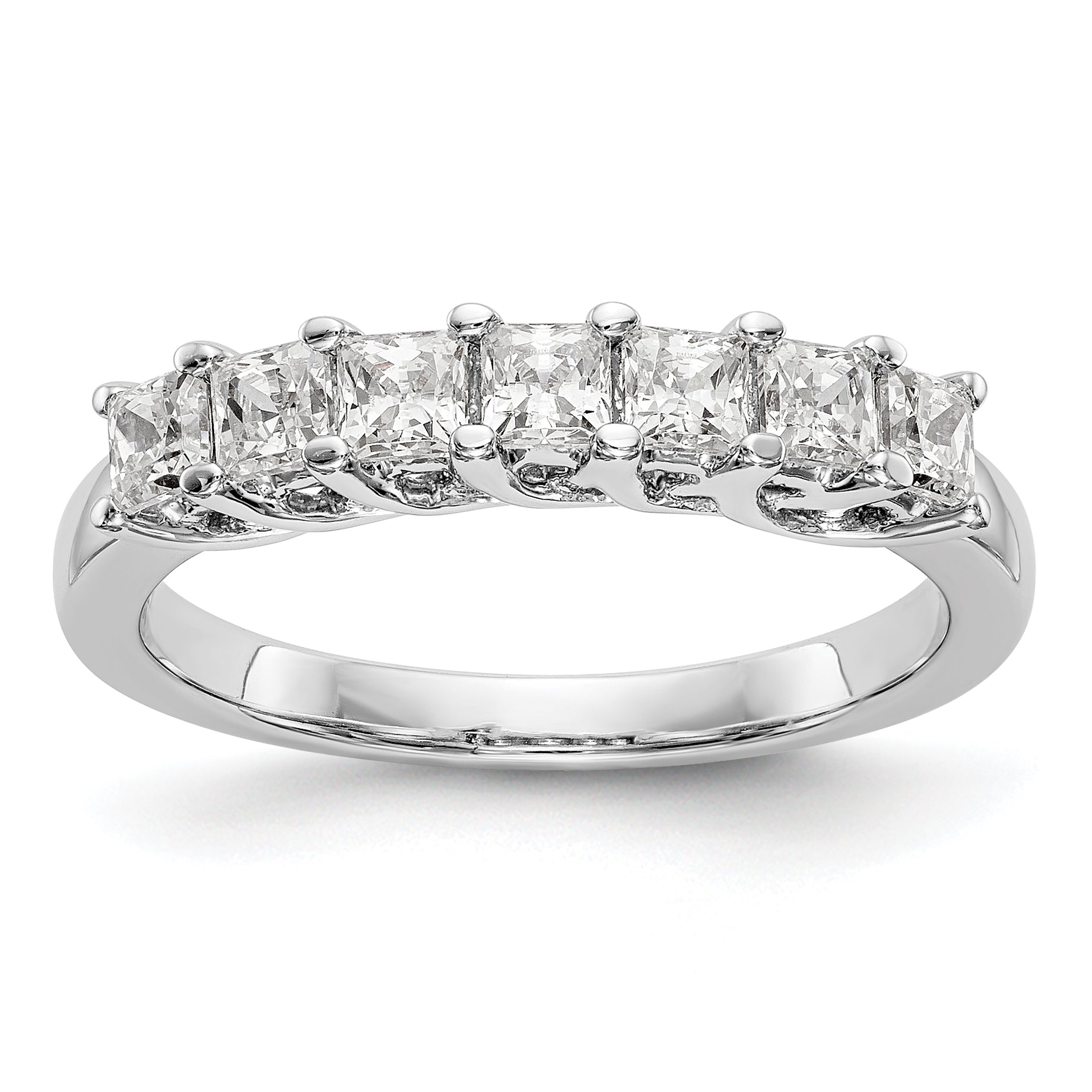 14K White Gold 7-Stone Shared Prong (Holds 7-2.8mm Princess) Diamond Band Mounting (No Stone Included)