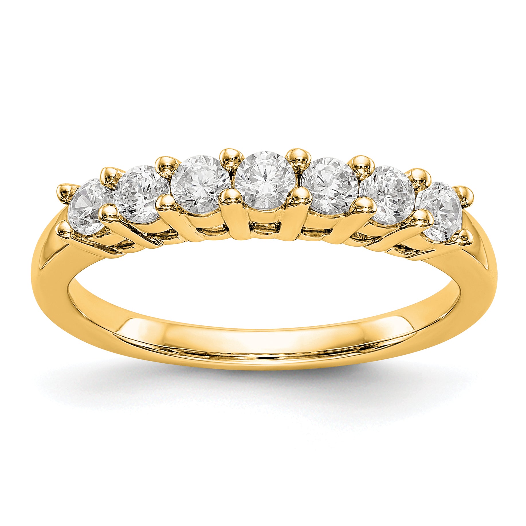 14K Yellow Gold 7-Stone Shared Prong (Holds 7-2.6mm Round) Diamond Band Mounting (No Stone Included)