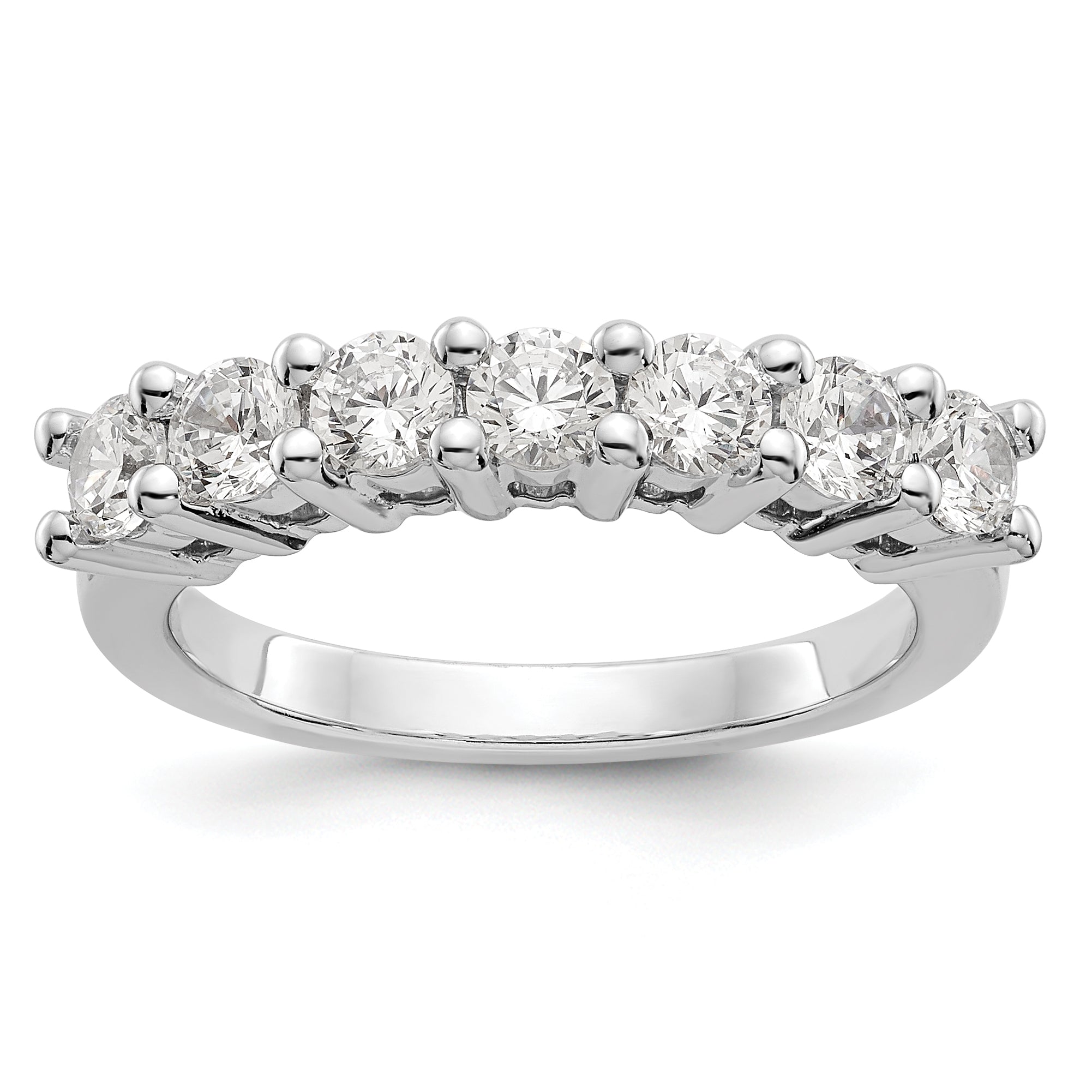 14K White Gold 7-Stone Shared Prong (Holds 7-3.0mm Round) Diamond Band Mounting (No Stone Included)
