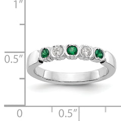 14k White Gold 1/10 carat Diamond and Emerald Complete Band
