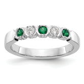 14k White Gold 1/10 carat Diamond and Emerald Complete Band