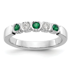14k White Gold 1/10 carat Diamond and Emerald Complete Band