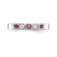 14k White Gold 1/10 carat Diamond and Ruby Complete Band