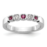 14k White Gold 1/10 carat Diamond and Ruby Complete Band