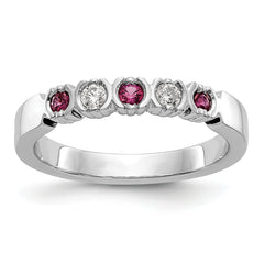14k White Gold 1/10 carat Diamond and Ruby Complete Band