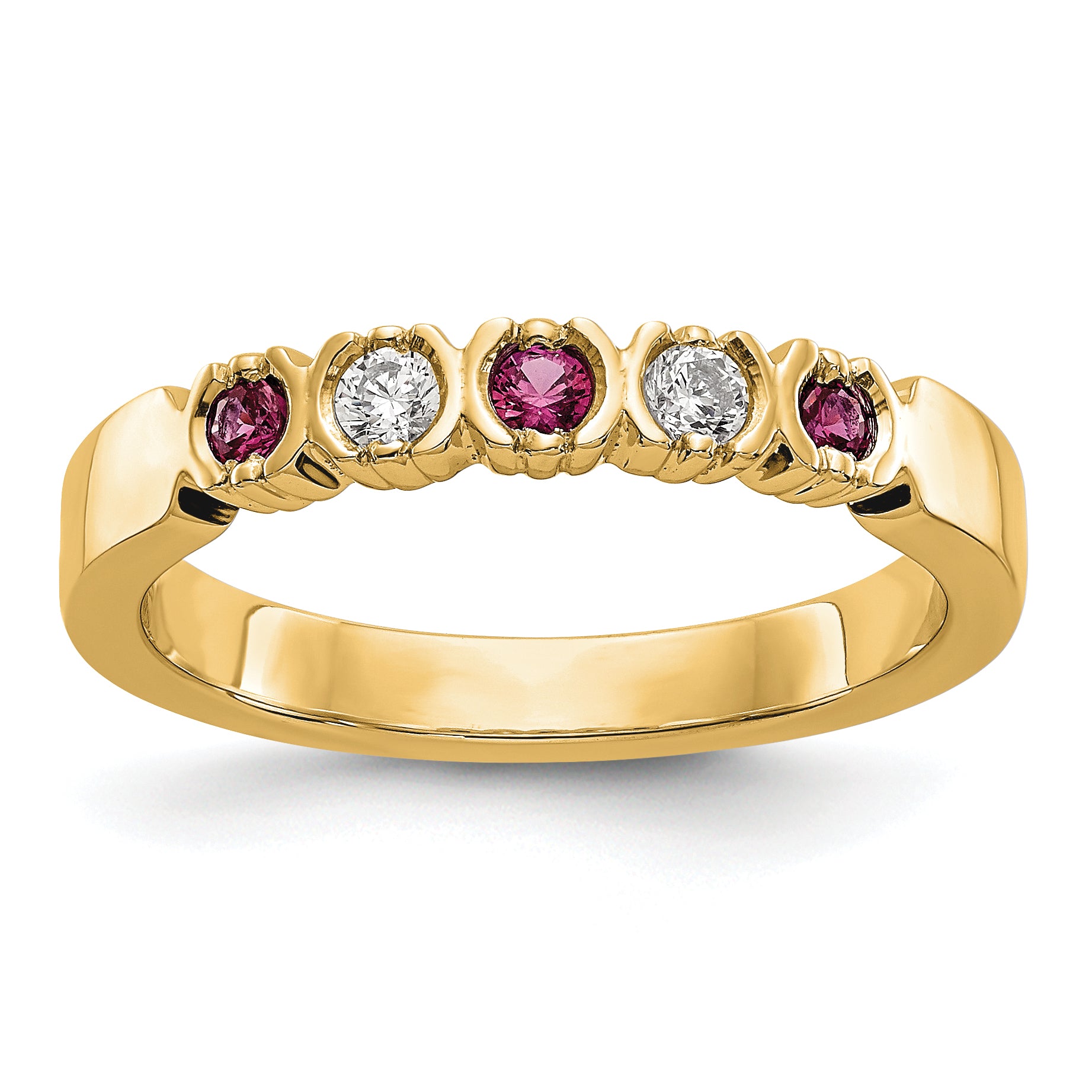 14k Yellow Gold 1/10 carat Diamond and Ruby Complete Band