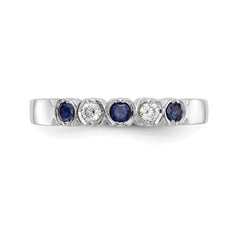 14k White Gold 1/10 carat Diamond and Blue Sapphire Complete Band