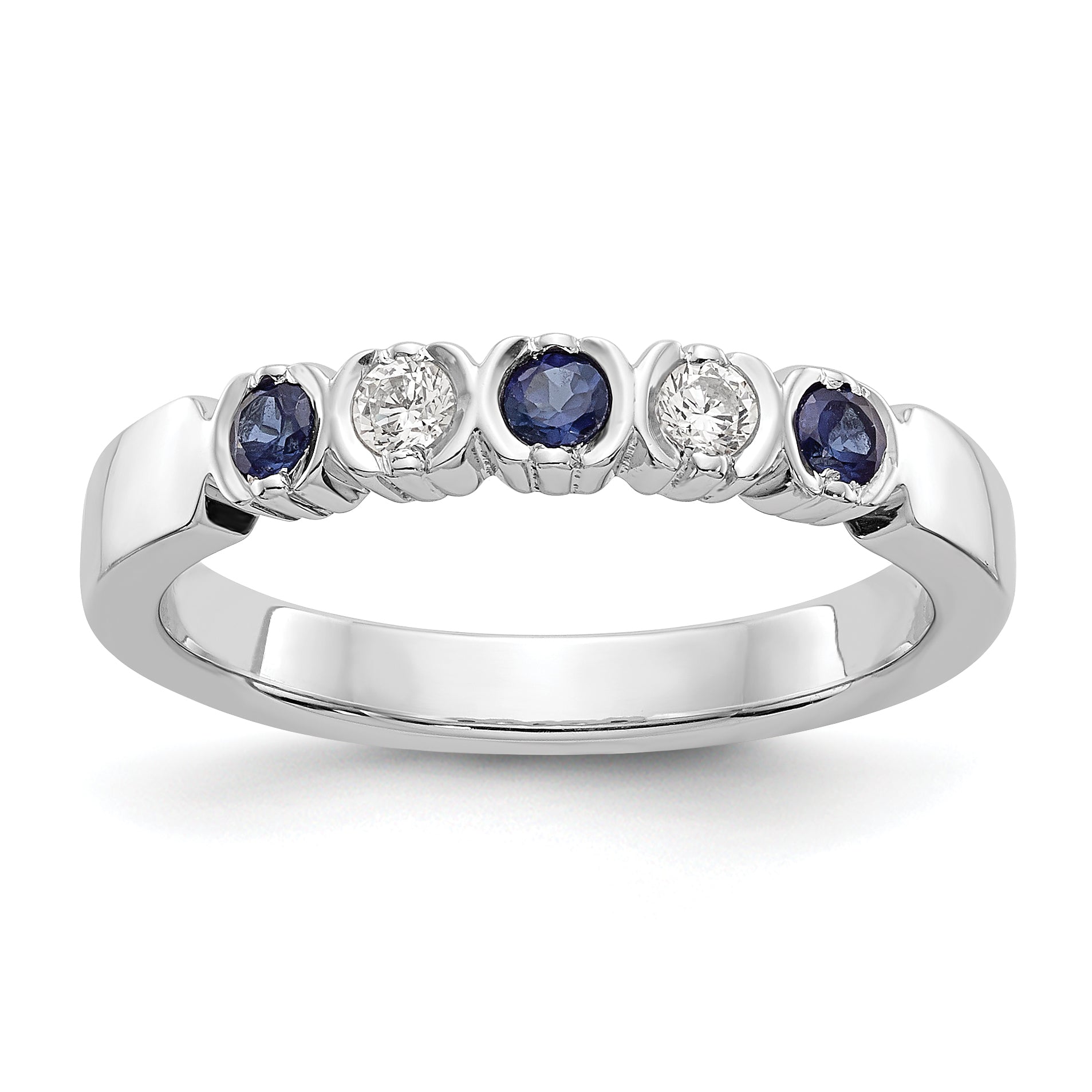 14k White Gold 1/10 carat Diamond and Blue Sapphire Complete Band