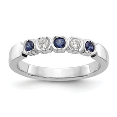 14k White Gold 1/10 carat Diamond and Blue Sapphire Complete Band