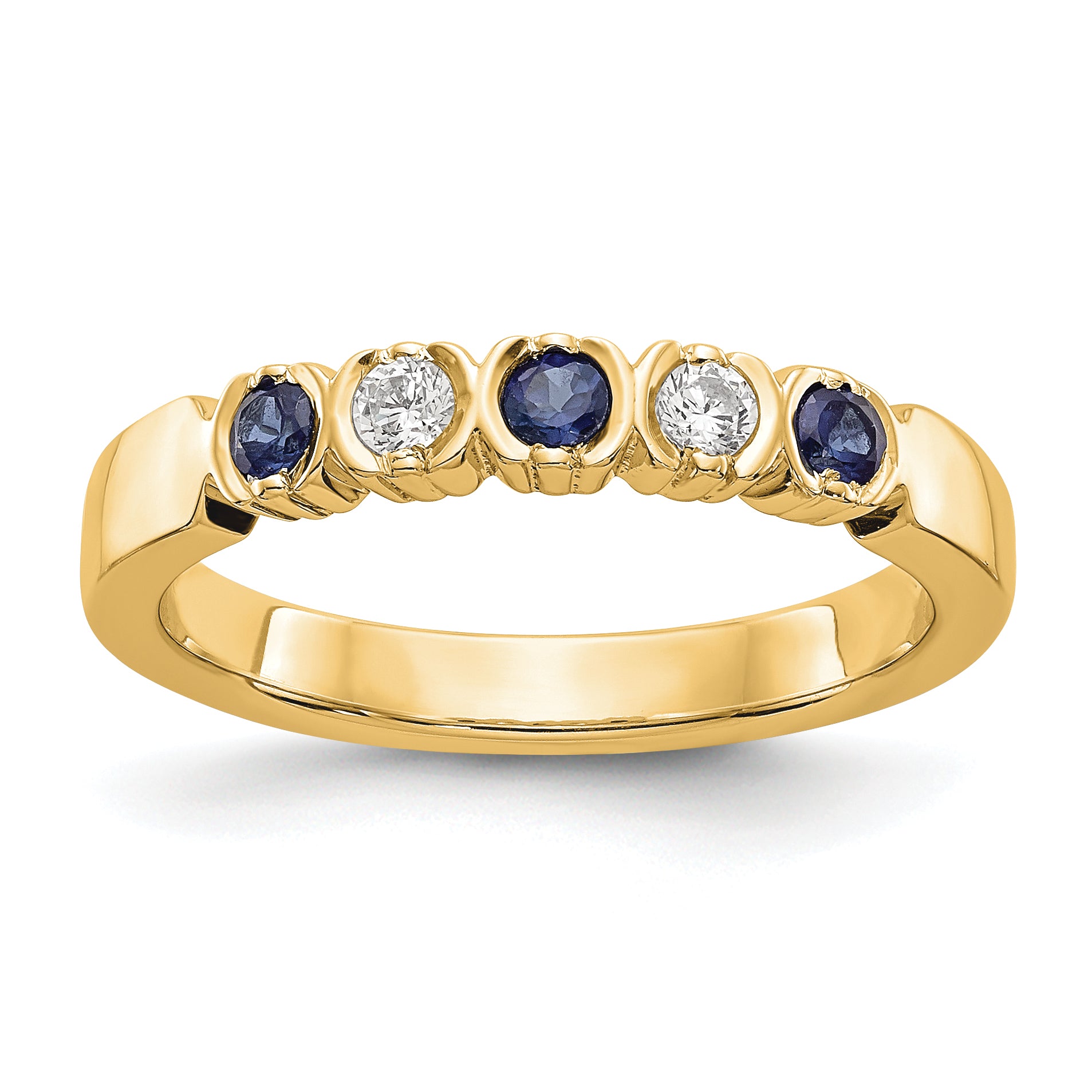 14k Yellow Gold 1/10 carat Diamond and Blue Sapphire Complete Band