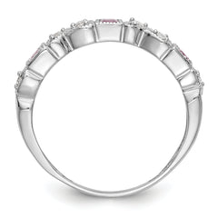 14k White Gold Heart Design 1/10 carat Diamond and Pink Sapphire Complete Band