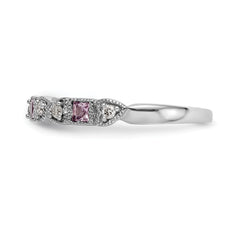14k White Gold Heart Design 1/10 carat Diamond and Pink Sapphire Complete Band