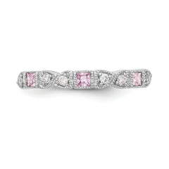 14k White Gold Heart Design 1/10 carat Diamond and Pink Sapphire Complete Band