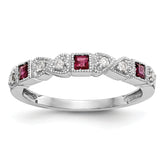 14k White Gold Heart Design 1/10 carat Diamond and Ruby Complete Band