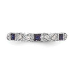 14k White Gold Heart Design 1/10 carat Diamond and Blue Sapphire Complete Band
