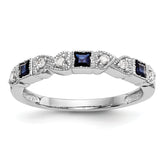 14k White Gold Heart Design 1/10 carat Diamond and Blue Sapphire Complete Band