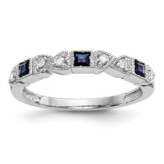 14k White Gold Heart Design 1/10 carat Diamond and Blue Sapphire Complete Band