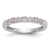 10K White Gold Diamond w/Pink Sapphire Band