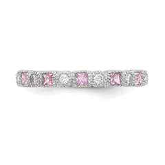 14k White Gold 1/10 carat Diamond and Pink Sapphire Complete Band