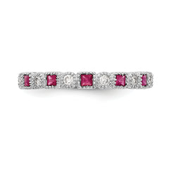 14k White Gold 1/10 carat Diamond and Ruby Complete Band