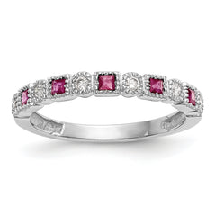 14k White Gold 1/10 carat Diamond and Ruby Complete Band