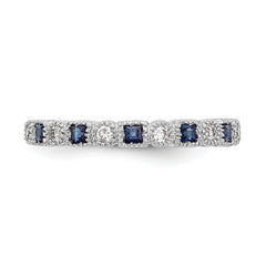 14k White Gold 1/10 carat Diamond and Blue Sapphire Complete Band