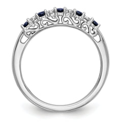 14k White Gold .01 carat Diamond and Blue Sapphire Complete Band