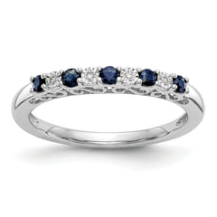 14k White Gold .01 carat Diamond and Blue Sapphire Complete Band