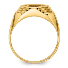 14k Polished (Holds 1/2 carat (5.0mm) Round Center) Men's Ring Mounting (No Stones Included)