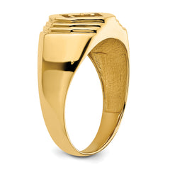 14k Polished (Holds 1/2 carat (5.0mm) Round Center) Men's Ring Mounting (No Stones Included)