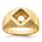 14k Polished (Holds 1/2 carat (5.0mm) Round Center) Men's Ring Mounting (No Stones Included)